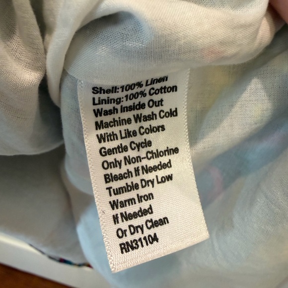 Kaari Blue Geometric Floral 100% Linen Sleeveless Dress W/Pockets NWT - Picture 5 of 5